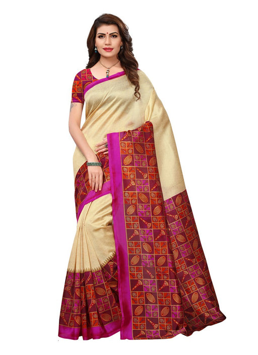 Beige, Pink, Multi Color  Poly Silk Saree only in Bigswipe