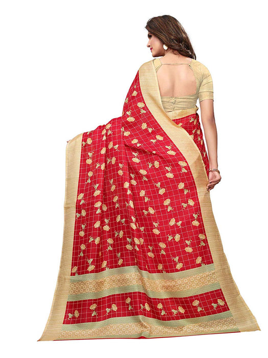 Red, Beige Color Poly Silk Saree