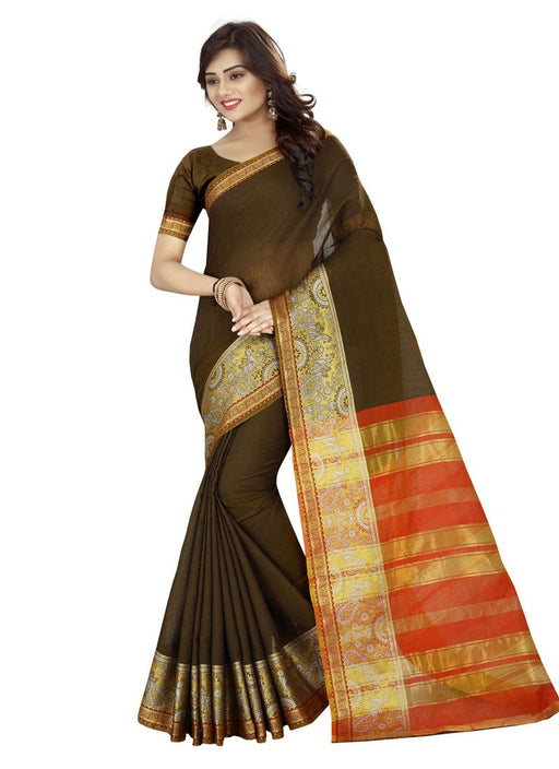 Olive Green Color Cotton Silk Saree only in Bigswipe