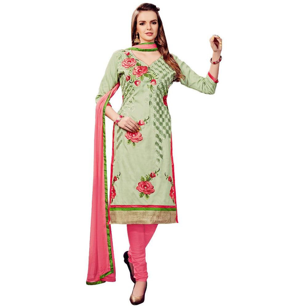 Cotton Fabric Light Mehendi Color Dress Material only in Bigswipe