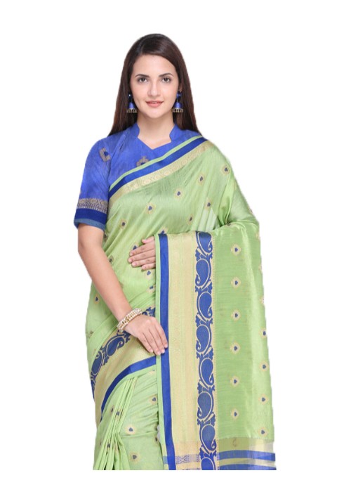 Green Color Tussar Silk (Poly Silk) Jacquard Work Saree only in Bigswipe