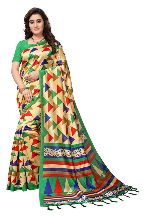 Beige, Green, Multi Color  Poly Silk Saree only in Bigswipe