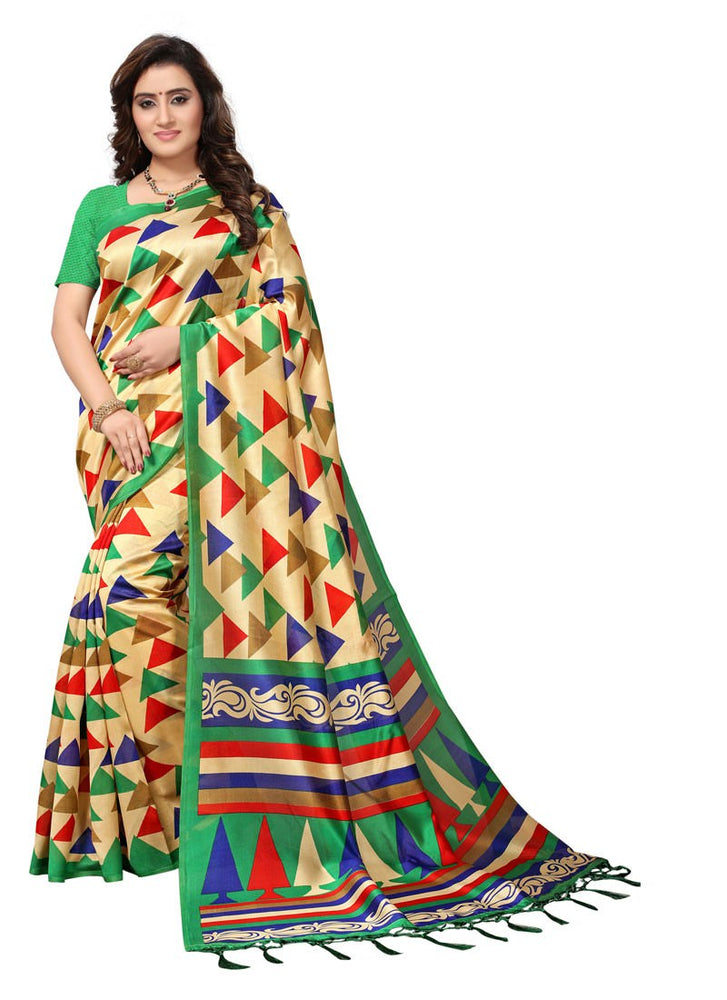 Beige, Green, Multi Color  Poly Silk Saree only in Bigswipe