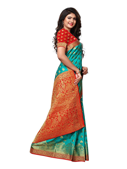 Turquoise Color Poly Silk Saree