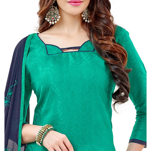 Cotton Jacquard Fabric Turquoise Green Color Dress Material only in Bigswipe