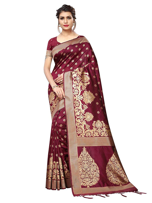 Maroon Color Poly Silk Saree only in Bigswipe