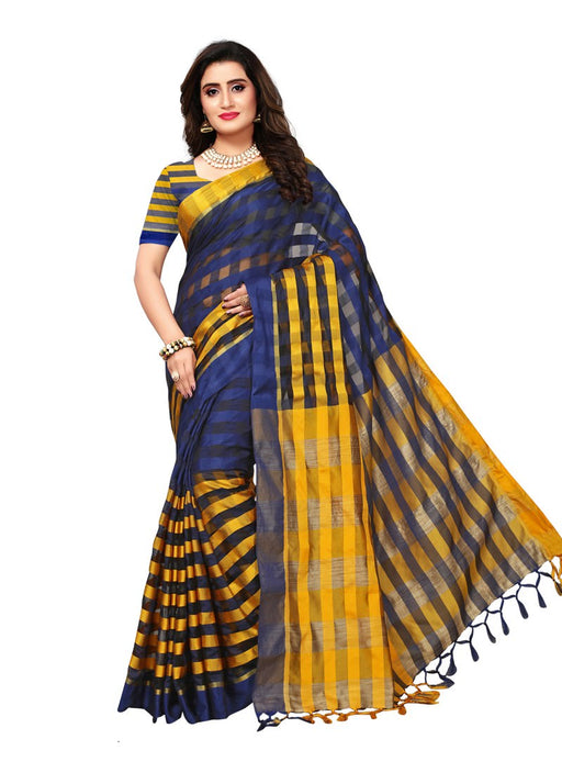 Navy Blue, Yellow Color  Poly Silk Saree only in Bigswipe