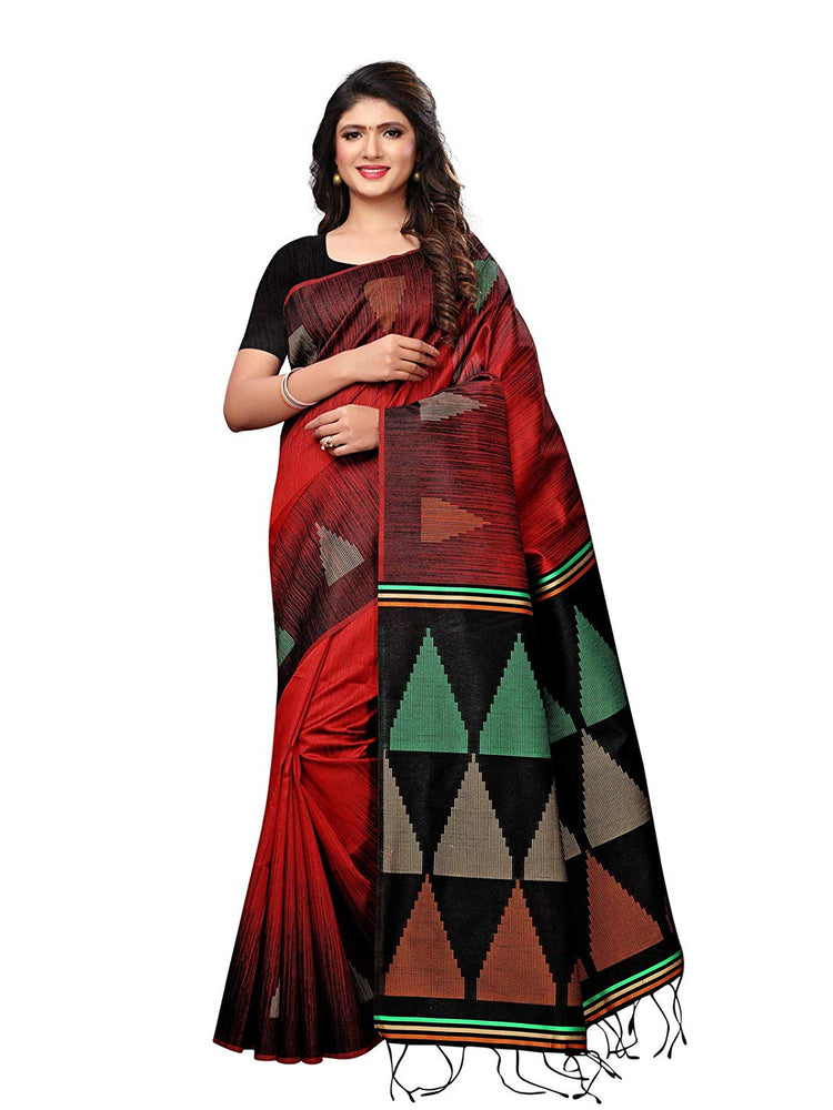 Maroon, Black Color Tussar Silk (Art Silk) Saree only in Bigswipe