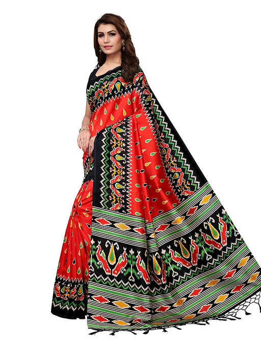 Red, Black, Multi Color Poly Silk Saree