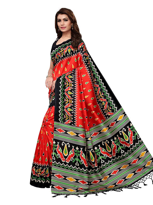 Red, Black, Multi Color Poly Silk Saree