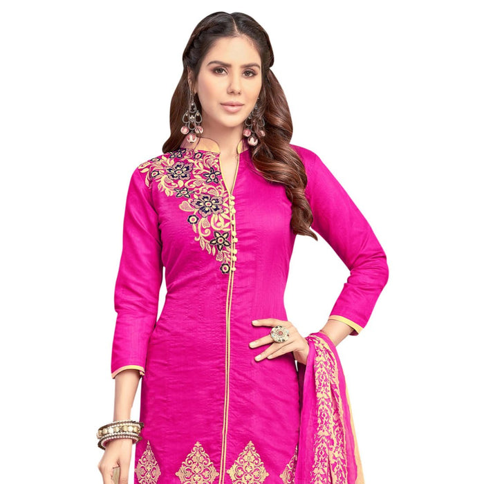 Chanderi Fabric Pink Color Dress Material only in Bigswipe