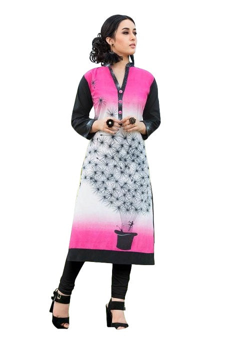 Multicolor Cotton Printed Chinese Collar Long Kurti only in Bigswipe