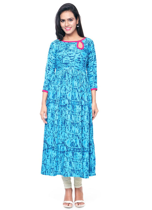 Blue Color Shibori Print Rayon Kurti only in Bigswipe