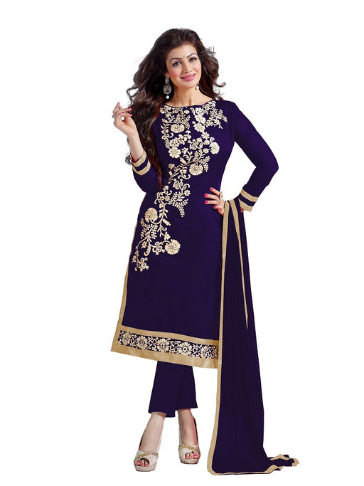 Navy Blue Embroidered Chanderi Dress Material only in Bigswipe