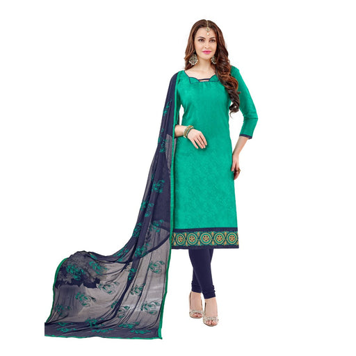 Cotton Jacquard Fabric Turquoise Green Color Dress Material only in Bigswipe