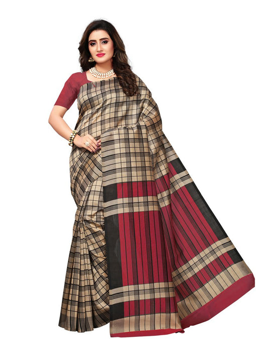 Beige, Maroon Color  Poly Silk Saree only in Bigswipe