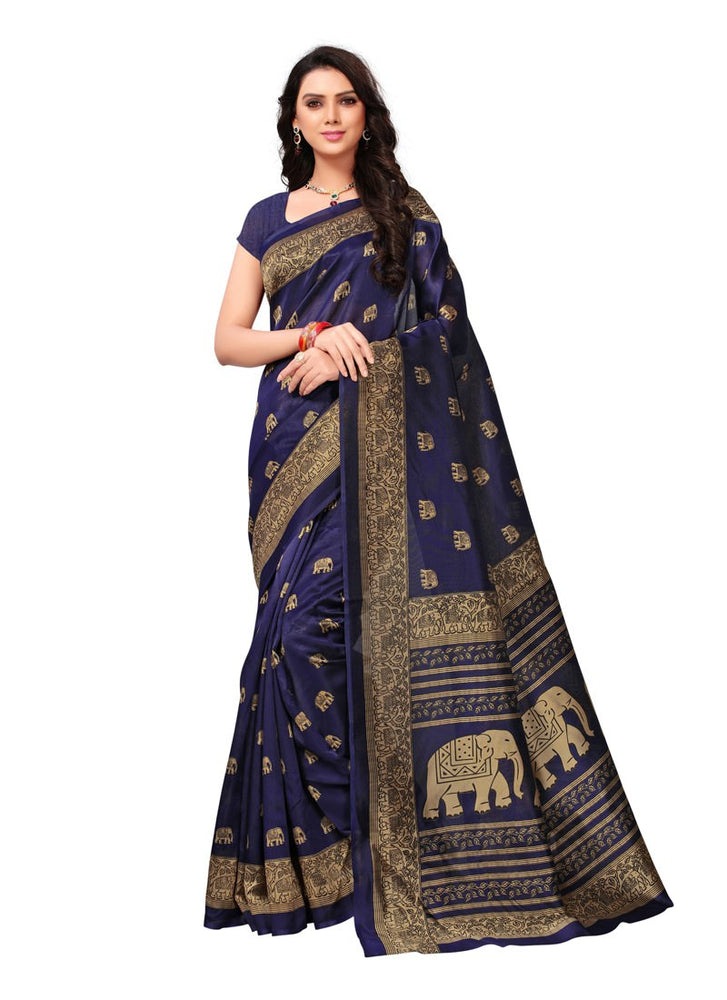 Navy Blue, Beige Color  Poly Silk Saree only in Bigswipe