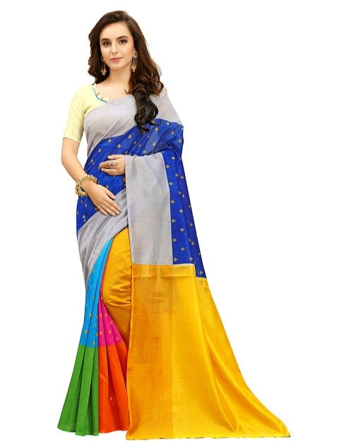 *Printed Daily Wear Cotton Silk Blue Saree With Blouse* only in Bigswipe