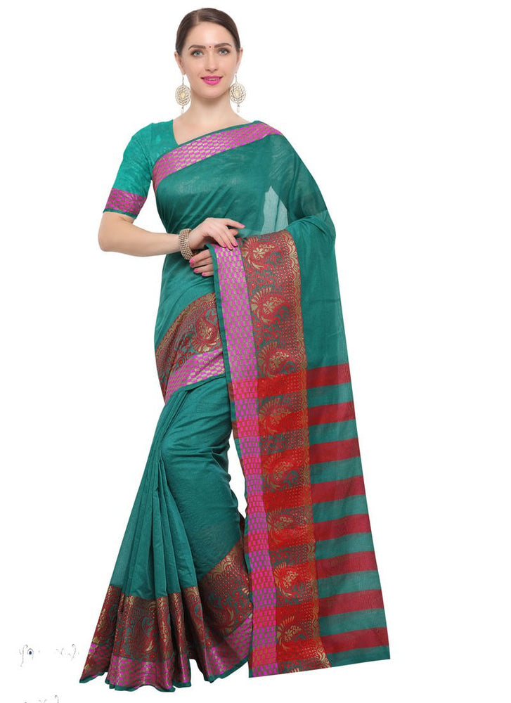 Peacock Green Color Chanderi Silk Saree only in Bigswipe