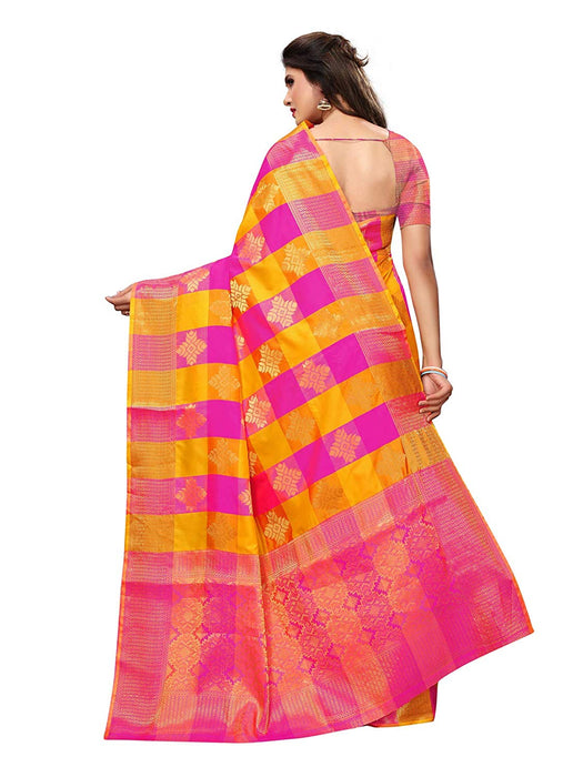 Pink, Yellow Color Poly Silk Saree only in Bigswipe