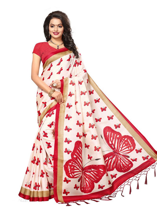 Beige, Red Color  Art Silk Saree only in Bigswipe