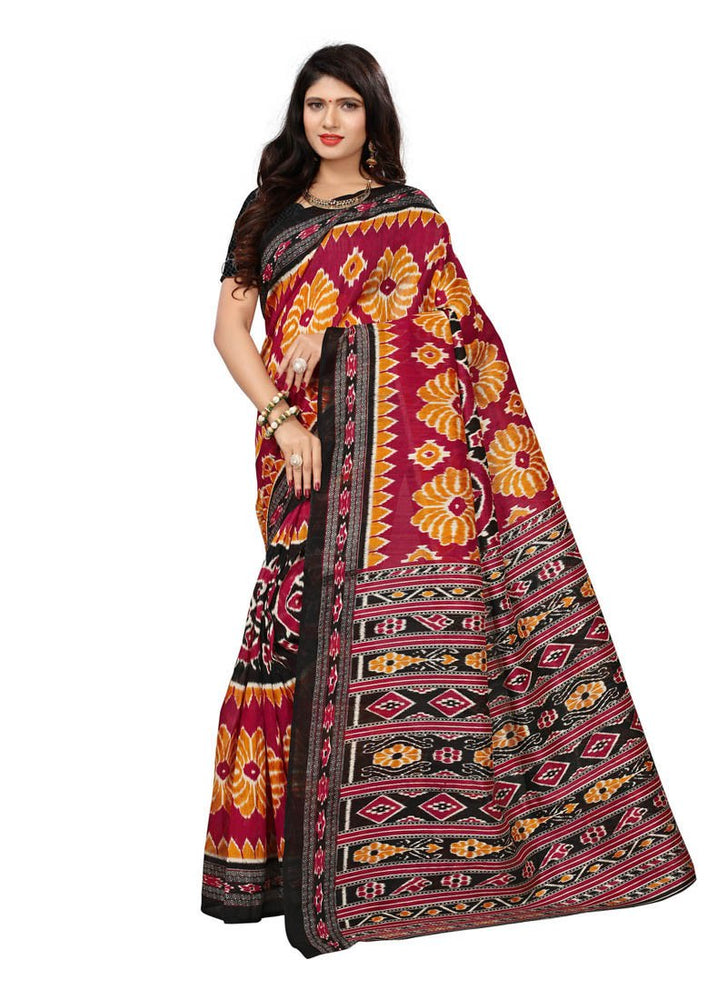 Maroon, Black, Yellow Color  Bhagalpuri Silk Saree only in Bigswipe