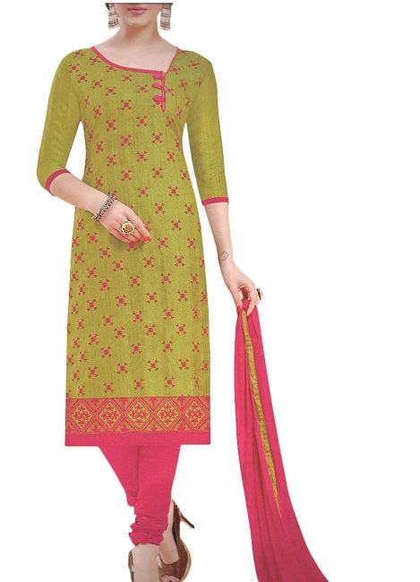 Green Embroidered Bhagalpuri Unstitched Silk Dress Material For Women only in Bigswipe