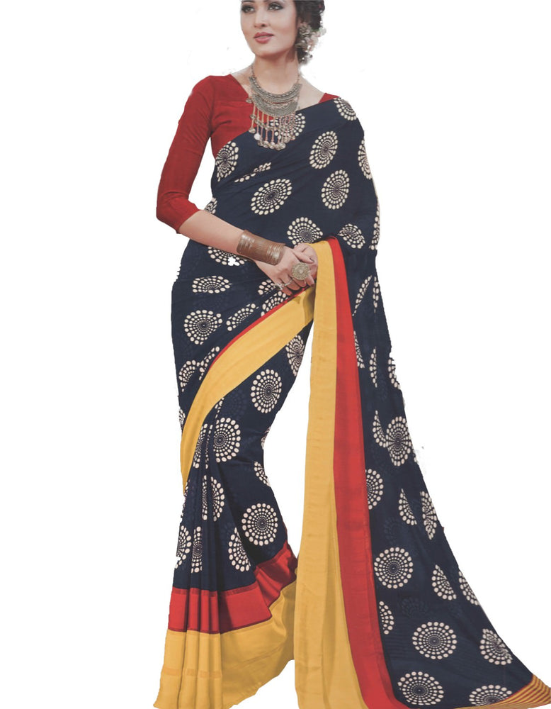 Georgette Digital Saree With Blouse-Navy Blue only in Bigswipe