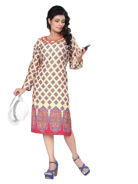 Cream Printed Casual Women&rsquo;s Kurti only in Bigswipe