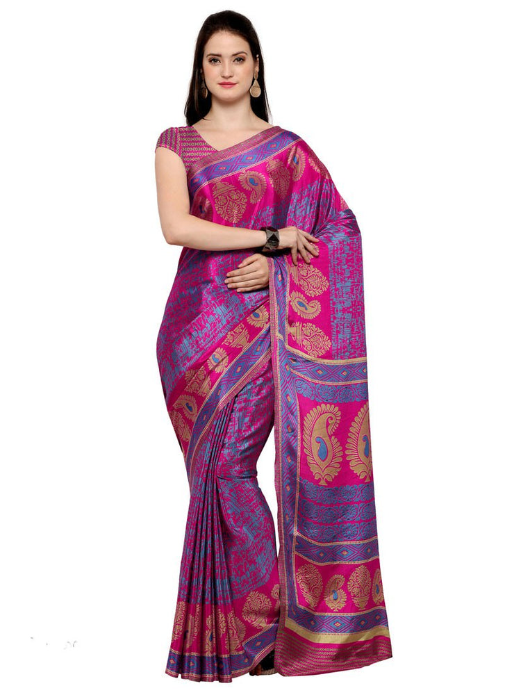 Pink,Blue Color Crushed Georgette Saree only in Bigswipe