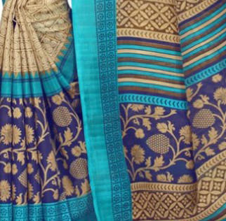 Printed Bhagalpuri Art Silk Multicolor Saree only in Bigswipe