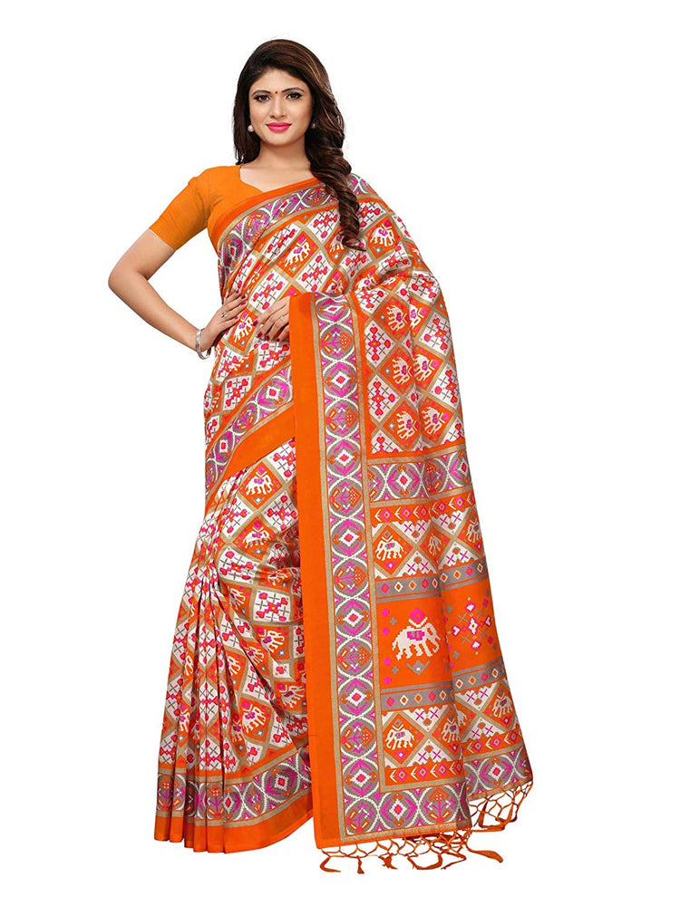 Orange, Off White, Multi Color Poly Silk Saree only in Bigswipe