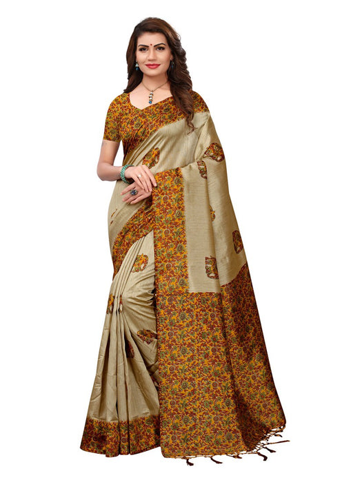 Beige, Yellow, Multi Color  Art Silk Saree only in Bigswipe