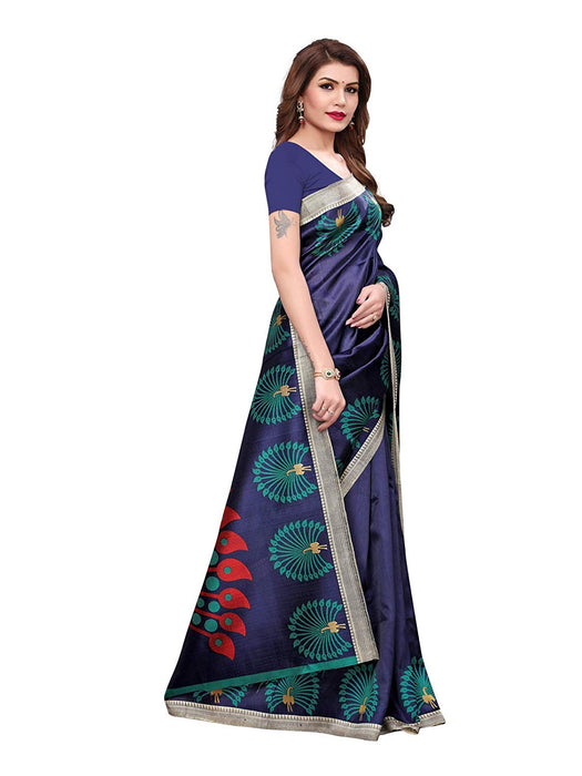 Navy Blue, Multi Color Poly Silk Saree only in Bigswipe