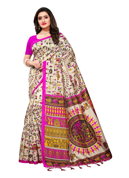 Off White, Pink Color  Poly Silk Saree only in Bigswipe