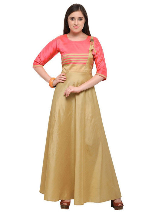 Beige, Peach Color Plain Poly Silk (Two Tone Silk) Kurti only in Bigswipe