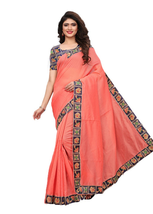 Peach Color Chanderi Silk Printed Work Saree only in Bigswipe