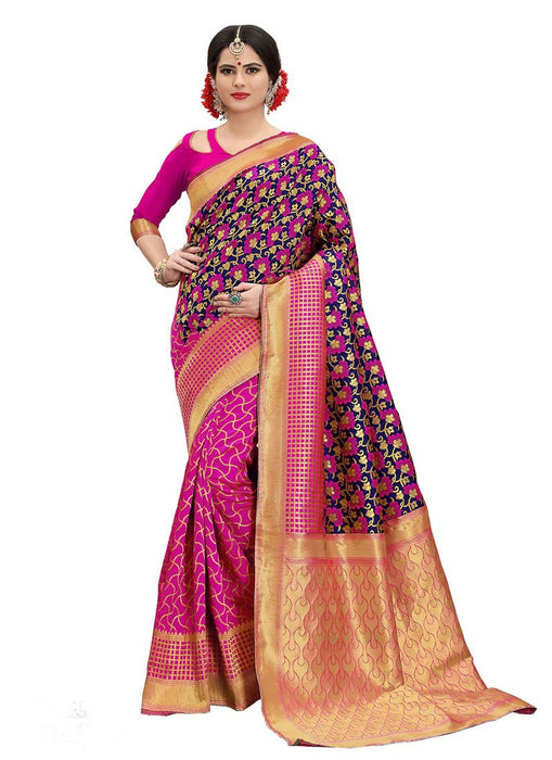 Pink, Golden Color Poly Silk Saree only in Bigswipe