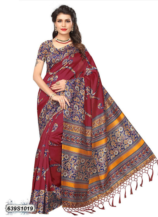 Maroon, Multi Color Poly Silk Saree only in Bigswipe