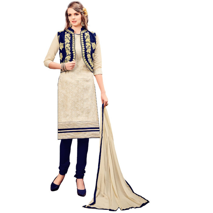 Cotton Fabric Cream Color Dress Material only in Bigswipe