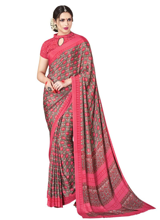 Grey, Pink Color Crepe Saree only in Bigswipe