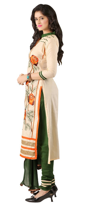 Women's Women's Cotton Embroidered Dress Material (MDMHK03 Beige)