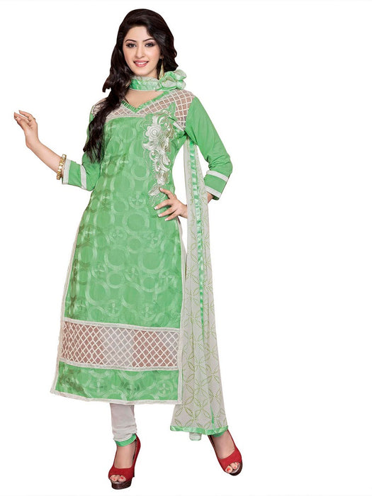 Green Embroidered Cotton Salwar Suit Dress Material(MDMST05) only in Bigswipe