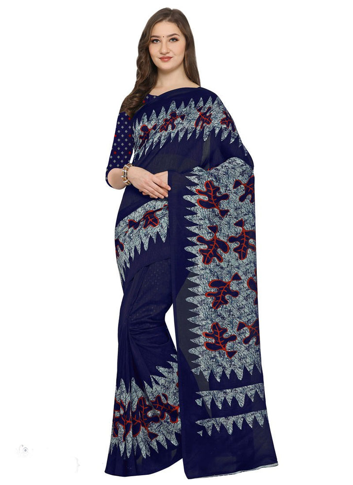 Navy Blue, Gray, Red Color Crepe Georgette Saree only in Bigswipe