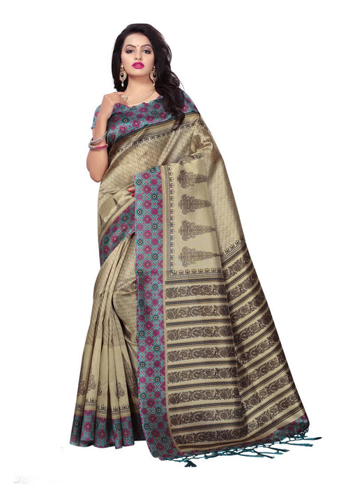 Beige, Grey Color  Poly Silk Saree only in Bigswipe