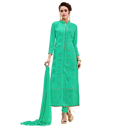 Georgette Fabric Sea Green Color Dress Material only in Bigswipe