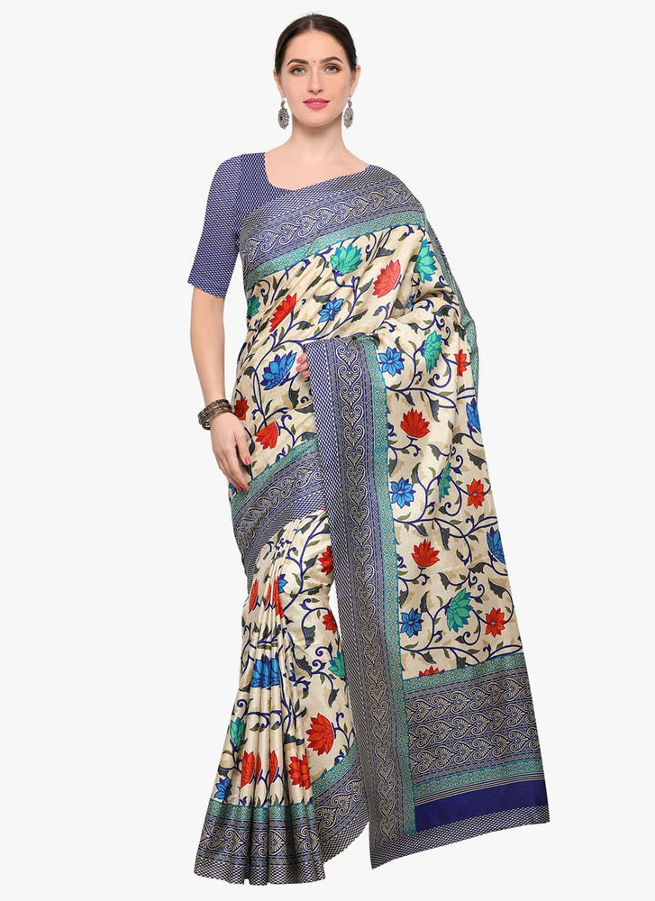 Beige, Blue, Multi Color Terylene Saree only in Bigswipe