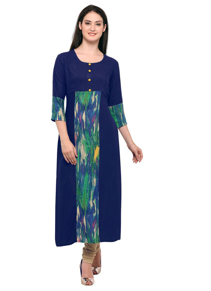 Navy Blue,Multi Color Printed,Buttons Rayon Kurti only in Bigswipe