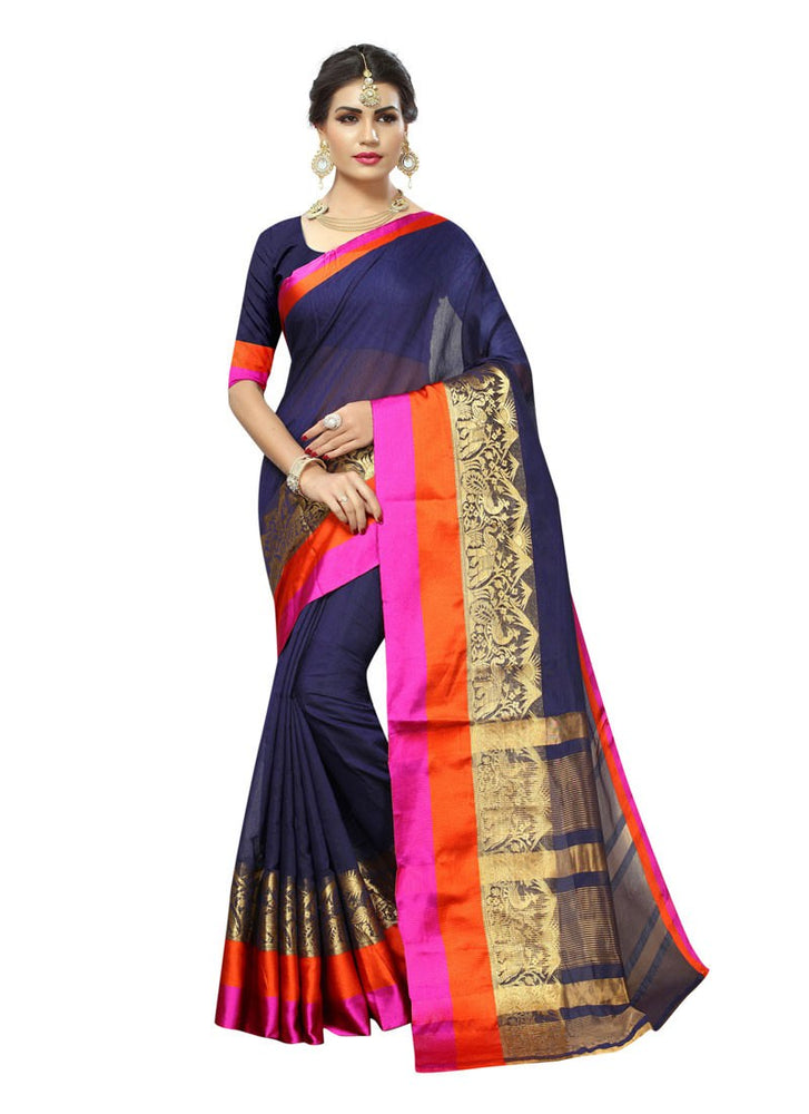 Navy Blue, Golden Color  Chanderi Silk Saree only in Bigswipe