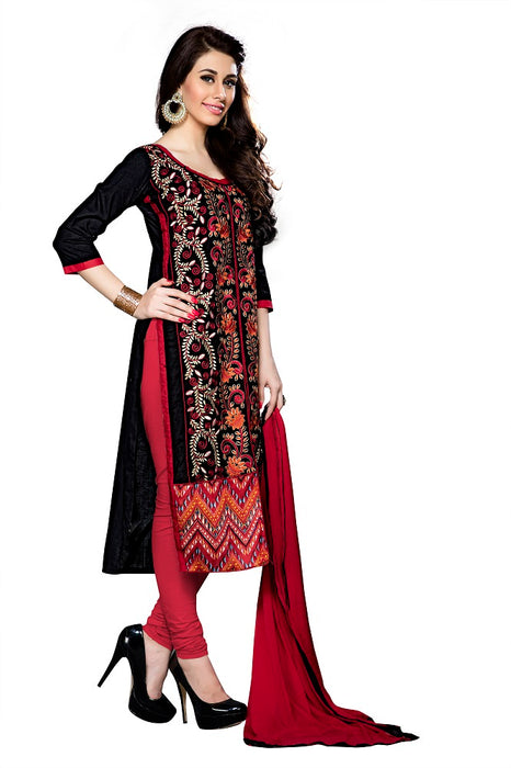 Black Cotton Embroidered Straight Suit Material only in Bigswipe